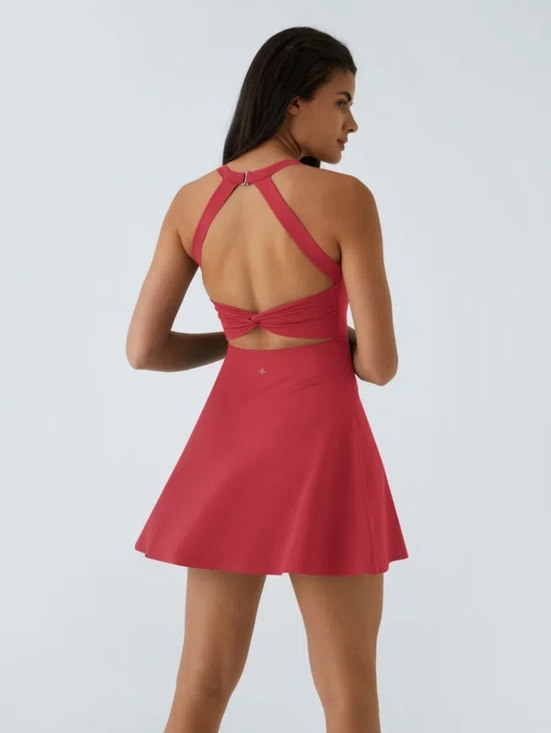 HALARA Dresses & Skirts - Halaraly SoftlyZero Airy Backless Twisted Active Dress Tennis Dress S Red Pink
